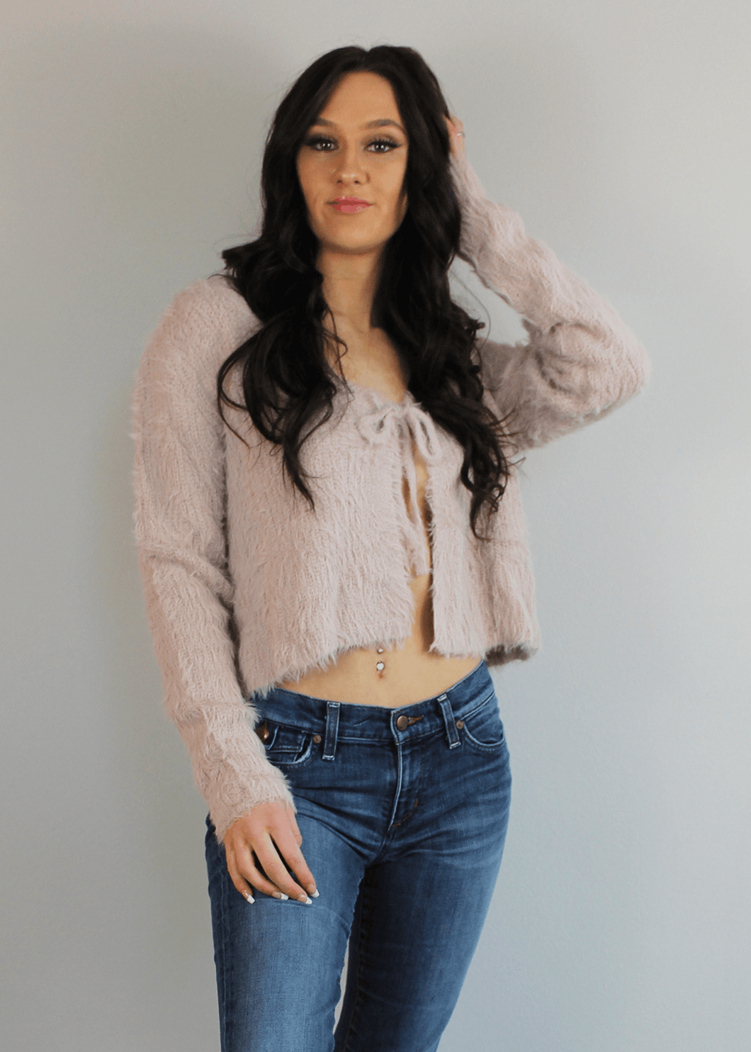 Shopabundantia Small Fuzzy Long Sleeve Cardigan