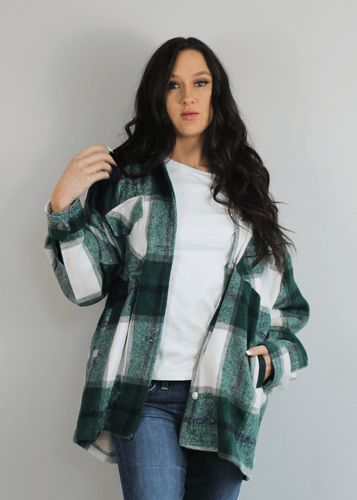 Sweet Generis Outerwear Fuzzy Plaid Button Down Flannel Shacket Coat