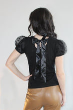 Load image into Gallery viewer, In2You Shirts &amp; Tops Polka Dot Puff Sleeve Bow Blouse, Black
